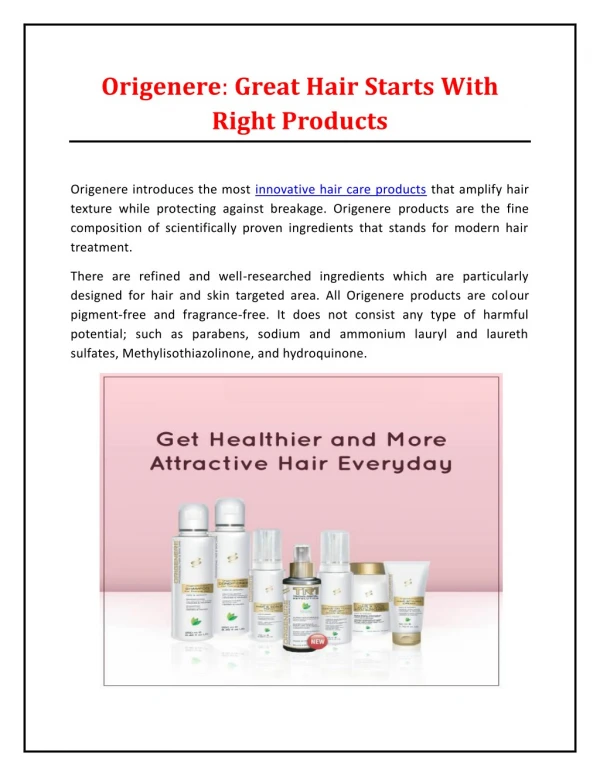 Origenere- Great Hair Starts With Right Products