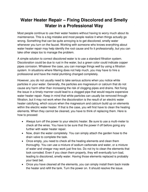 Water Heater Repair Fixing Discolored and Smelly Water in a Professional Way