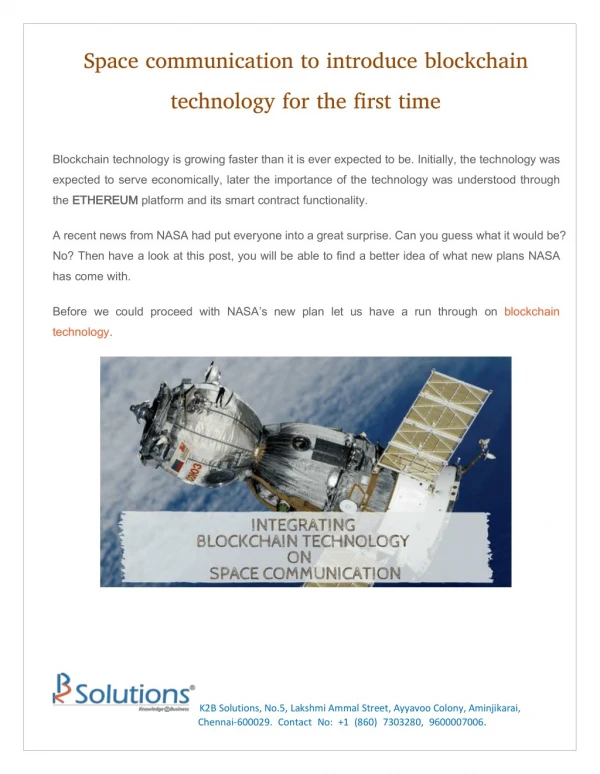 Blockchain Technology for Space Communication