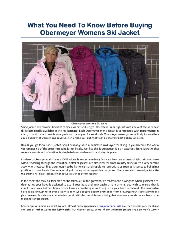 Obermeyer Womens Ski Jacket 