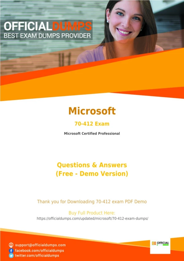 70-412 Exam Dumps - Reduce Your Chances of Failure | Microsoft 70-412 Exam Questions PDF