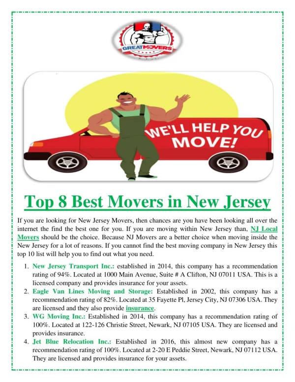 Top 8 Best Movers in New Jersey