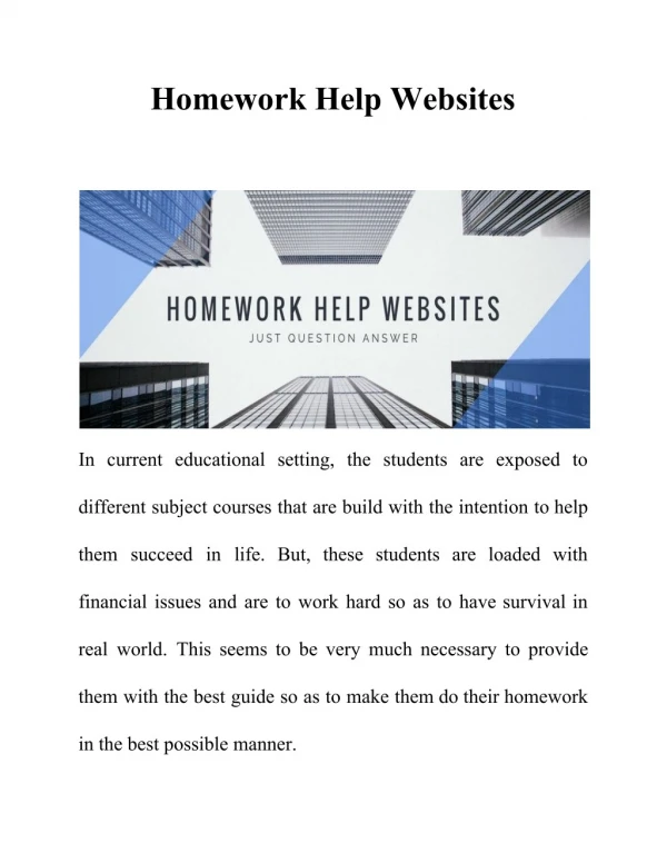 Homework Help Websites | Just Question Answer