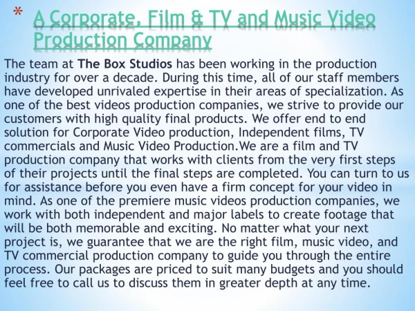 Theboxstudios.com.au : Video Production Sydney