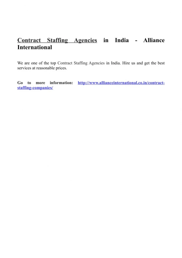 Contract Staffing Agencies in India - Alliance International