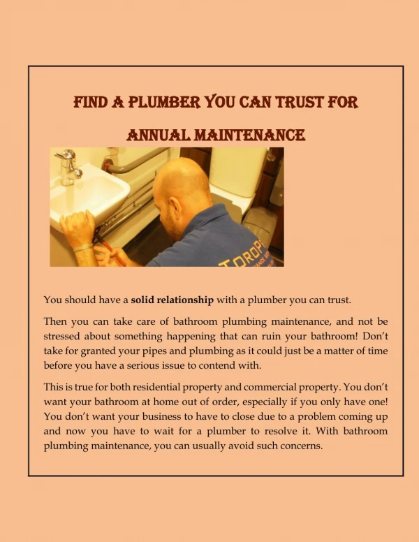 Find a Plumber you can Trust for Annual Maintenance
