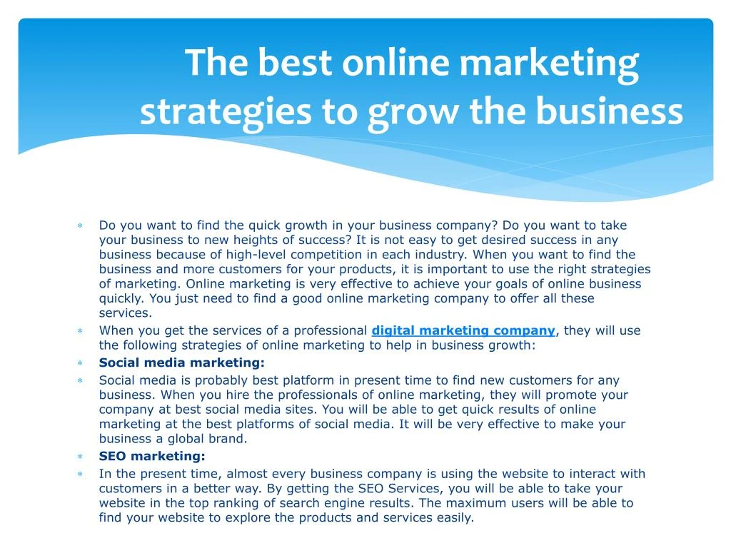 the best online marketing strategies to grow the business