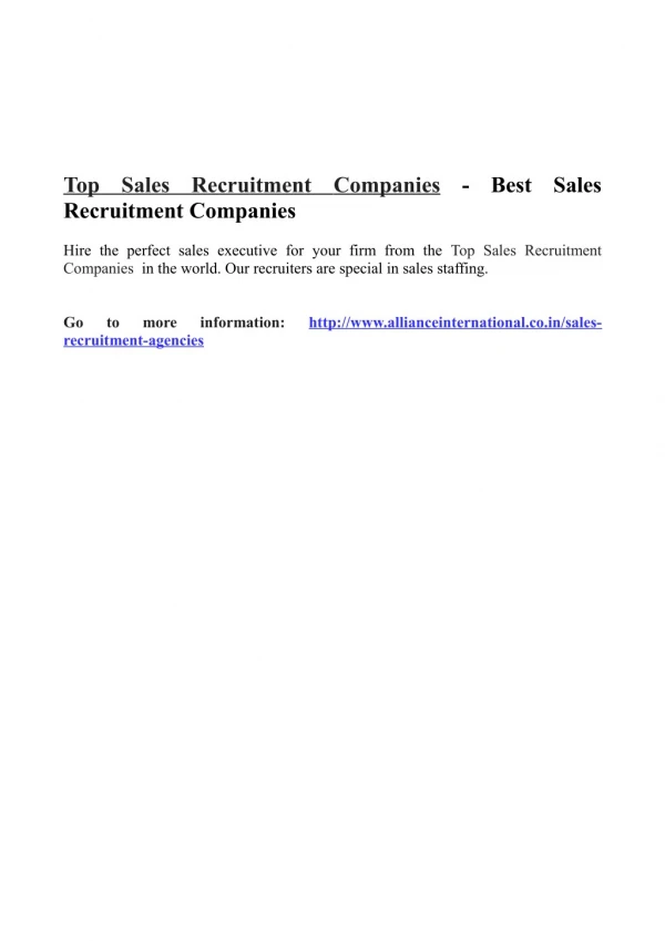 Top Sales Recruitment Companies - Best Sales Recruitment Companies