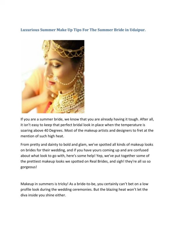 Luxurious Summer Make Up Tips For The Summer Bride in Udaipur.