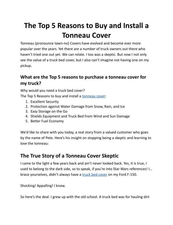 The Top 5 Reasons to Buy and Install a Tonneau Cover
