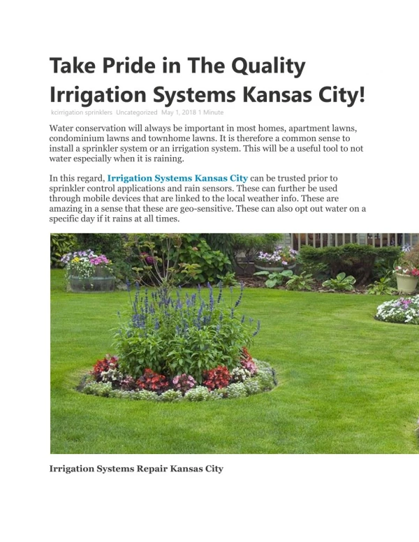 Take Pride in The Quality Irrigation Systems Kansas City!