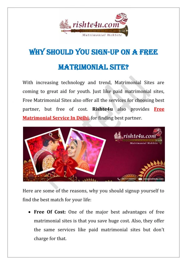 Why Should You Sign Up On A Free Matrimonial Site