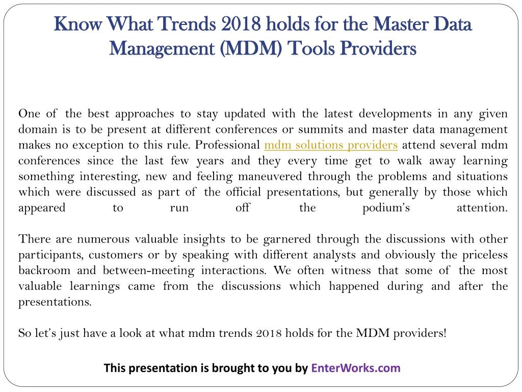 know what trends 2018 holds for the master data