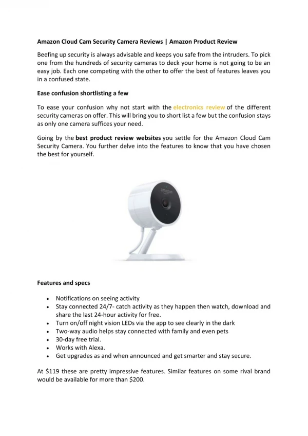 Amazon Cloud Cam Security Camera Reviews | Amazon Product Review