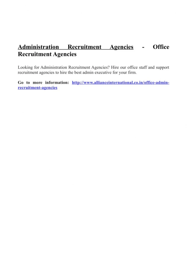 Administration Recruitment Agencies- Office Recruitment Agencies