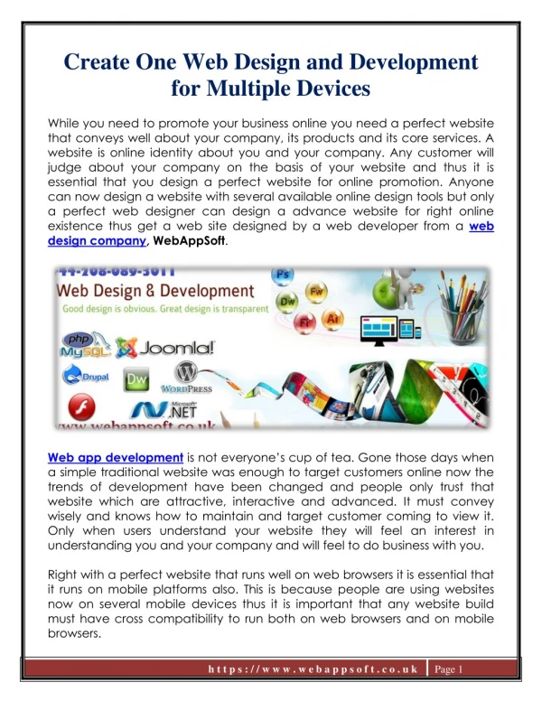 Create One Web Design and Development for Multiple Devices