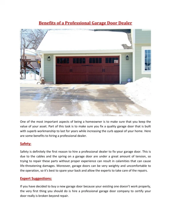 Benefits of a Professional Garage Door Dealer