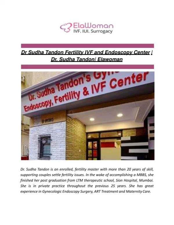 Dr Sudha Tandon Fertility IVF and Endoscopy Center | Dr. Sudha Tandon| Elawoman