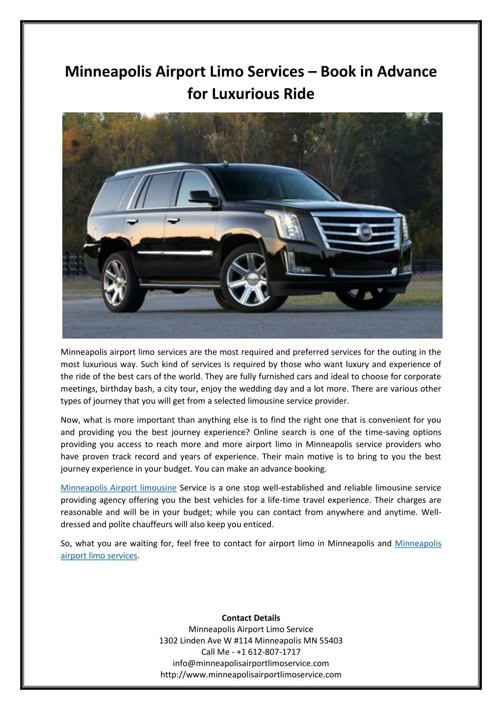 minneapolis airport limo services book in advance