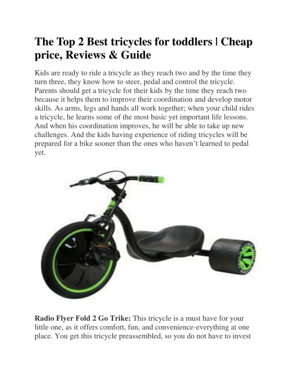 The Top 2 Best tricycles for toddlers | Cheap price, Reviews & Guide