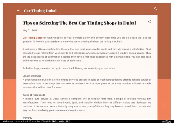 Tips on Selecting The Best Car Tinting Shops In Dubai