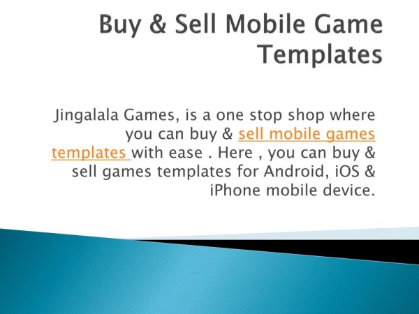 Buy & Sell Mobile Game Templates