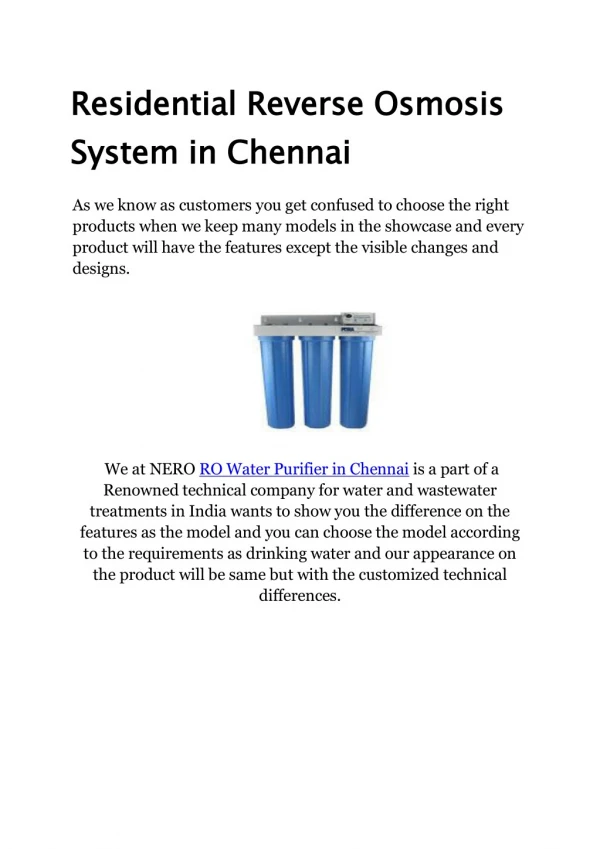 RO Water Systems Chennai