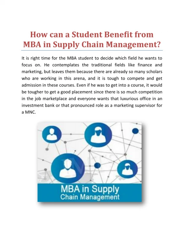 MBA in Supply Chain Management in Bangalore!