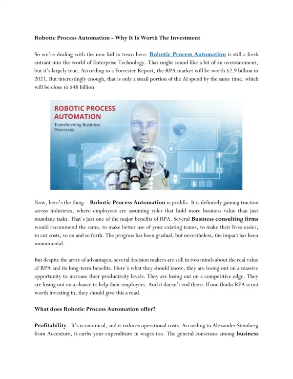 Robotic Process Automation - Why It Is Worth The Investment