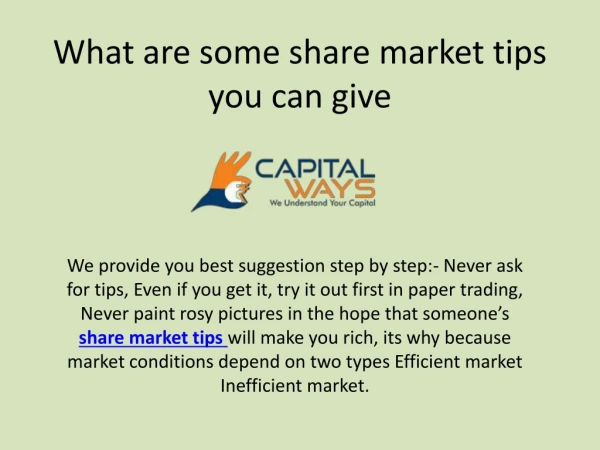What are some share market tips you can give?
