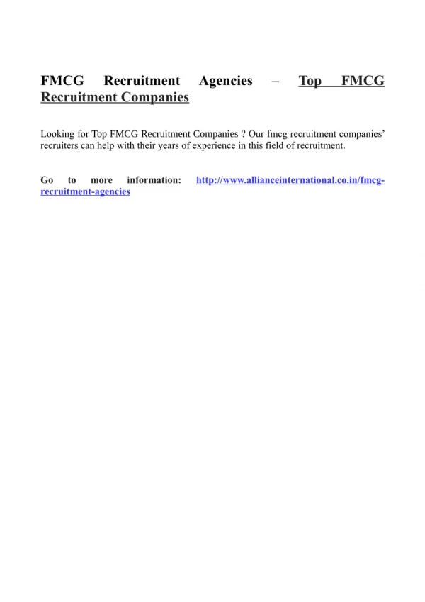 FMCG Recruitment Agencies-Top FMCG Recruitment Companies