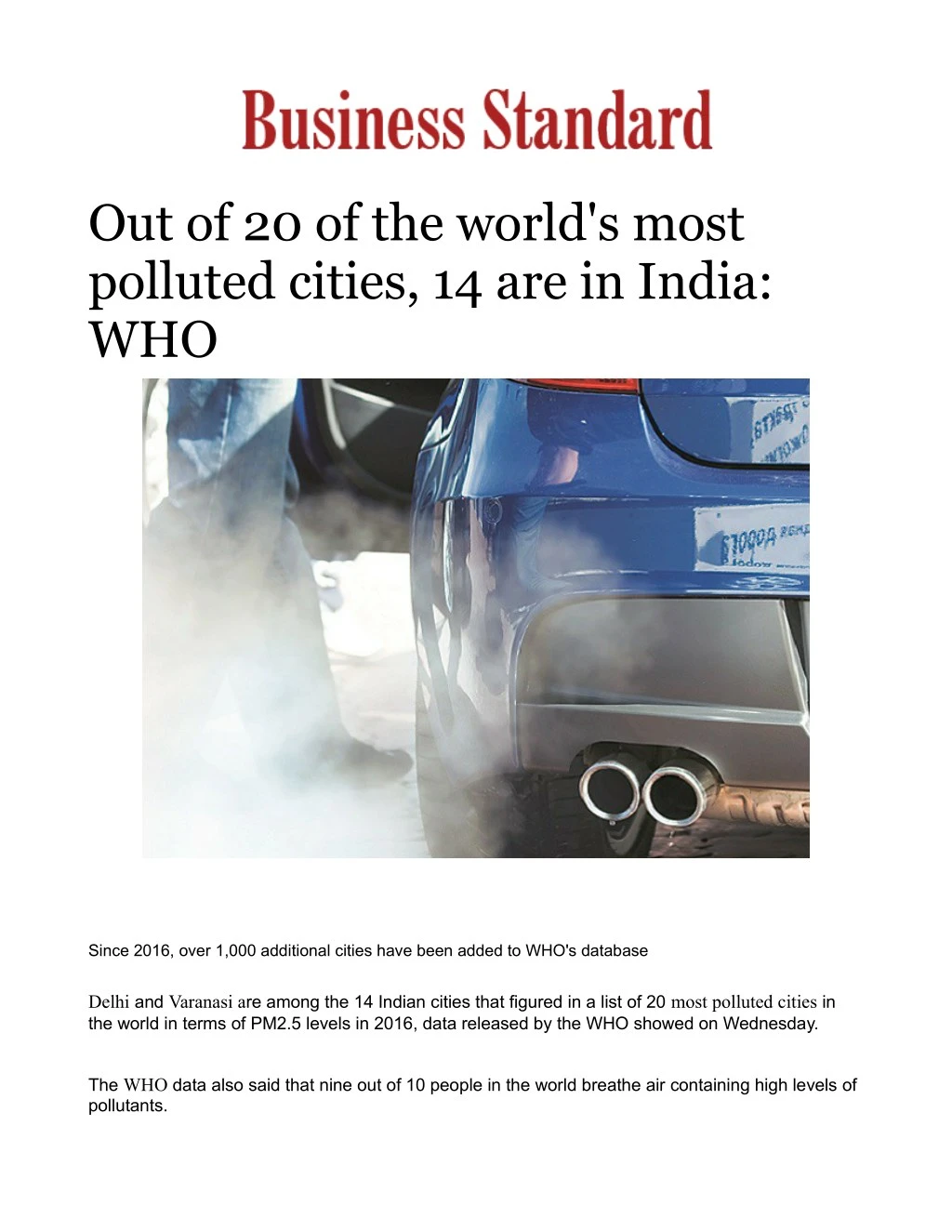 out of 20 of the world s most polluted cities