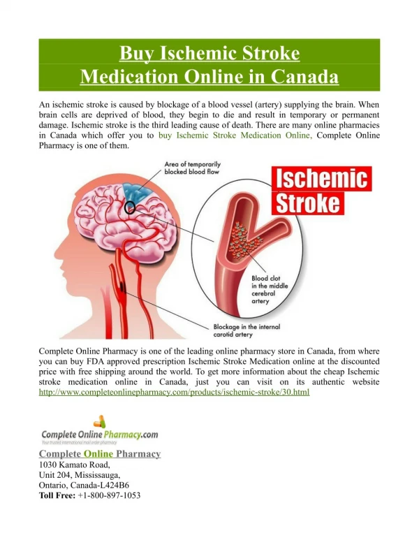 Buy Ischemic Stroke Medication Online in Canada