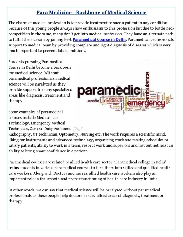 Paramedical Course in Delhi