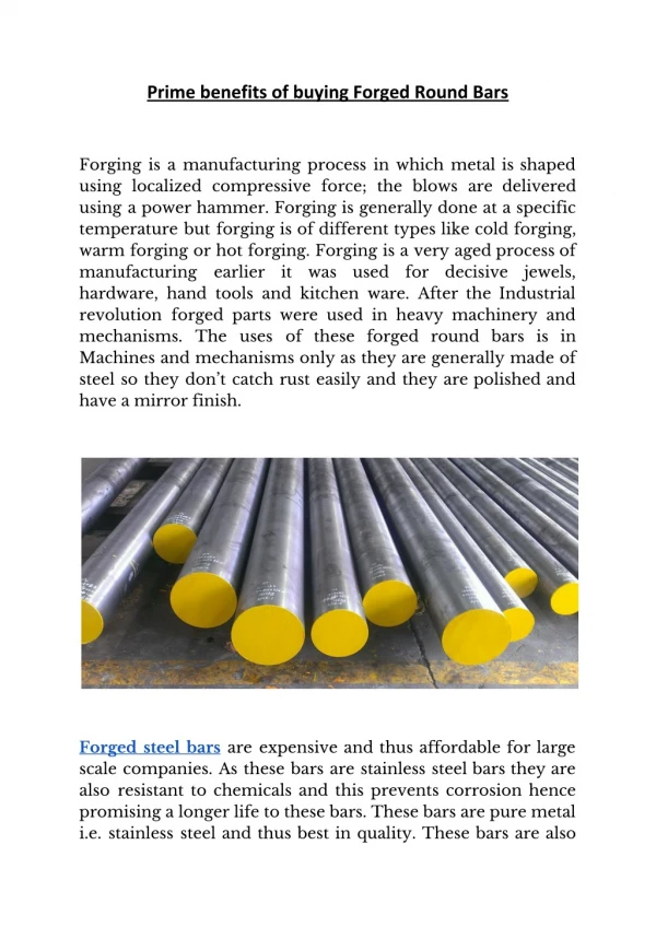 Prime Benefits of Buying Forged Round Bars