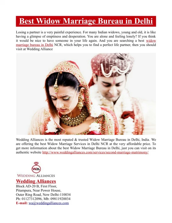 Best Widow Marriage Bureau in Delhi