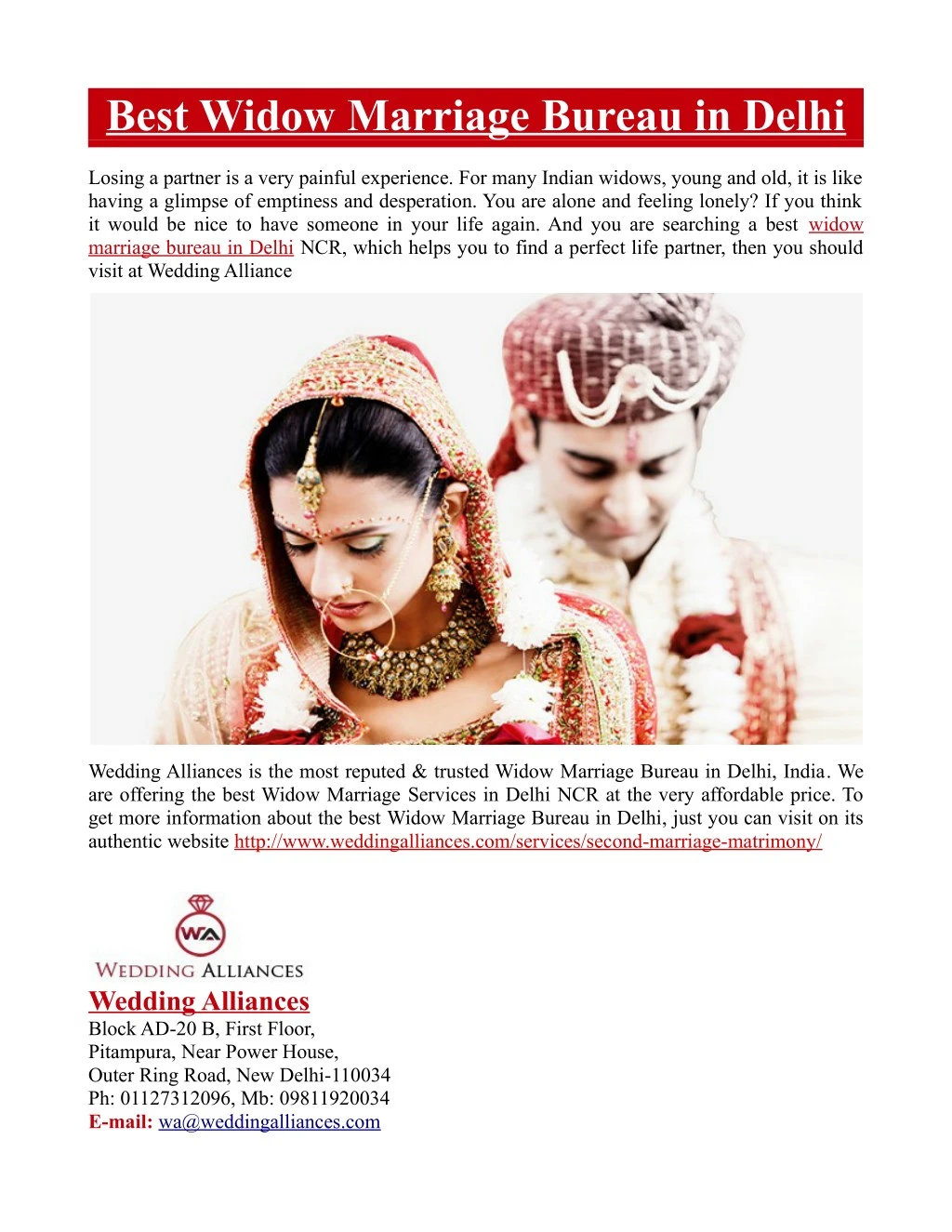 best widow marriage bureau in delhi