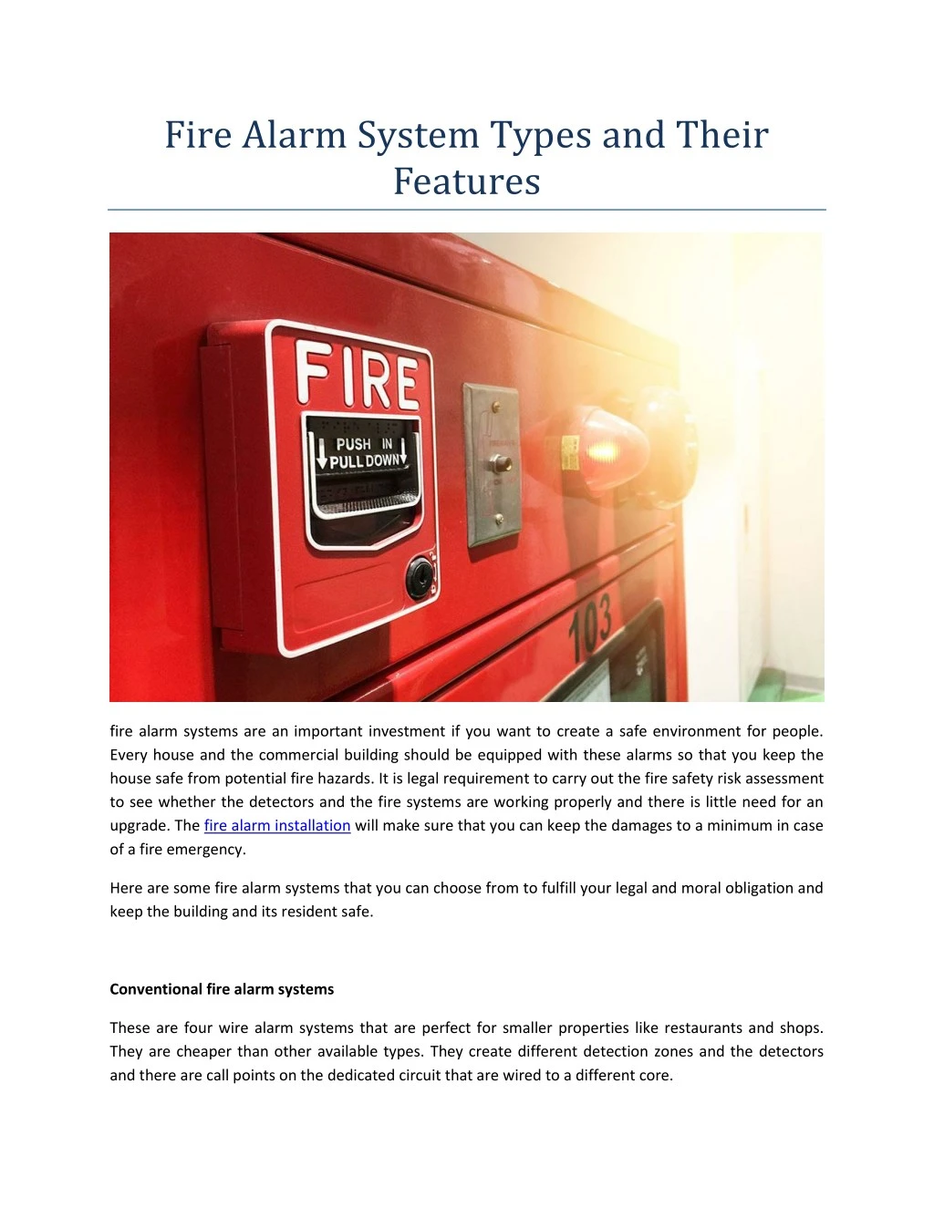 fire alarm system types and their features