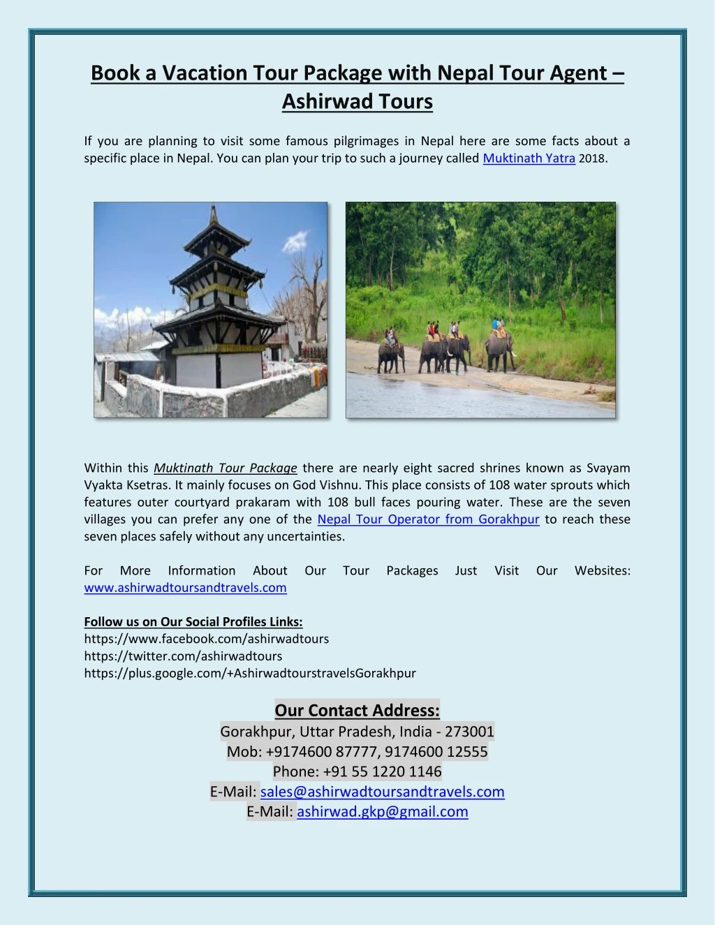 book a vacation tour package with nepal tour