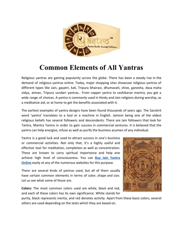 Common Elements of All Yantras