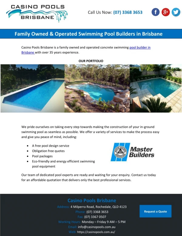 Family Owned & Operated Swimming Pool Builders in Brisbane