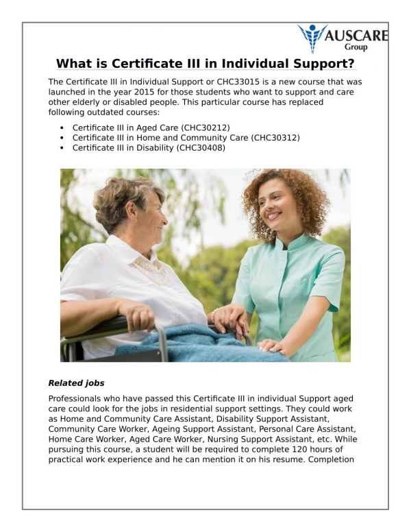 What is Certificate III in Individual Support?