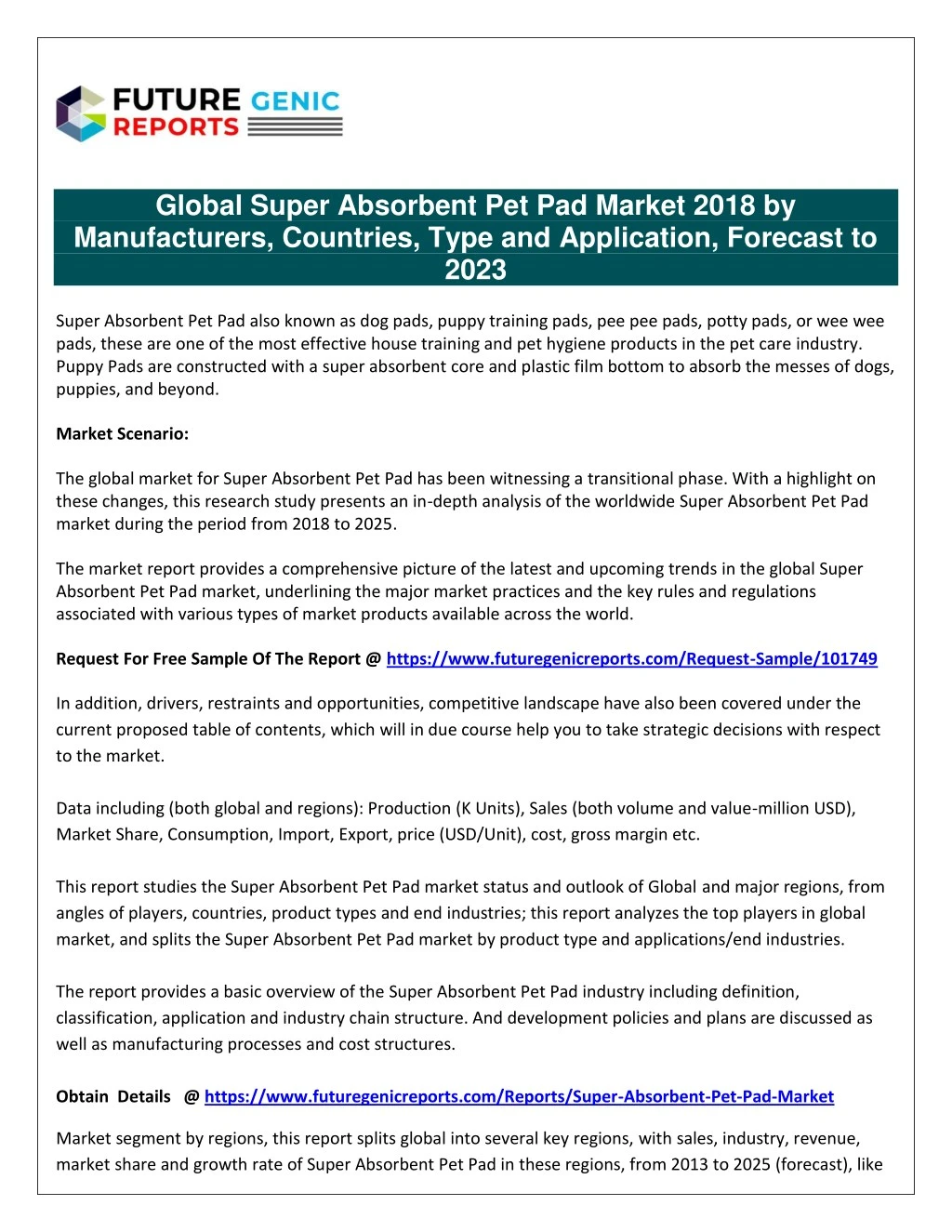 global super absorbent pet pad market 2018