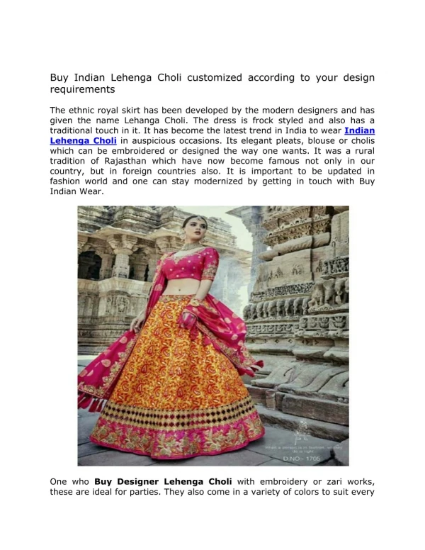 Buy Indian Lehenga Choli customized according to your design requirements