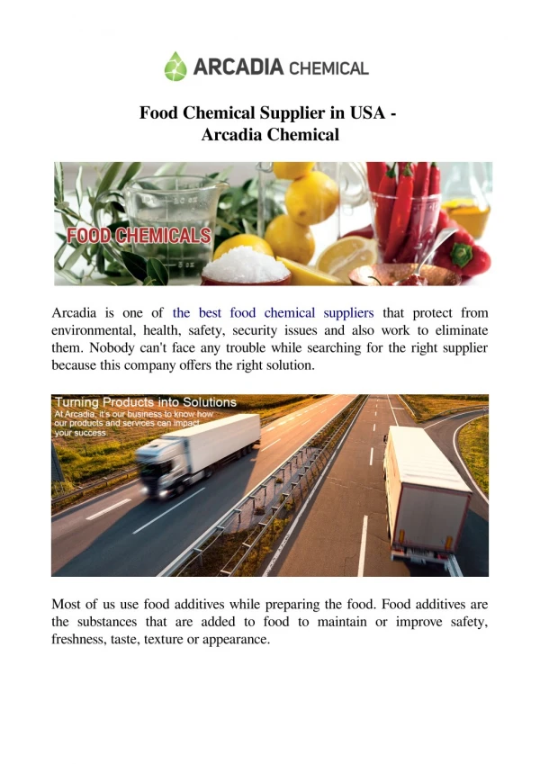 Food Chemical Supplier in USA - Arcadia Chemical