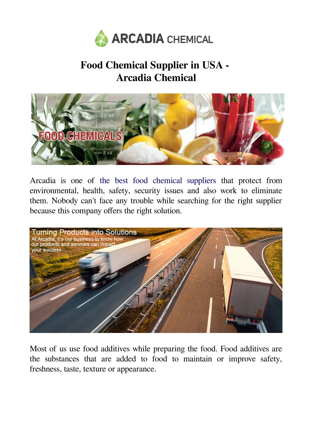 food chemical supplier in usa arcadia chemical