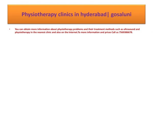 Physiotherapy clinics in hyderabad | sr nagar | gosaluni