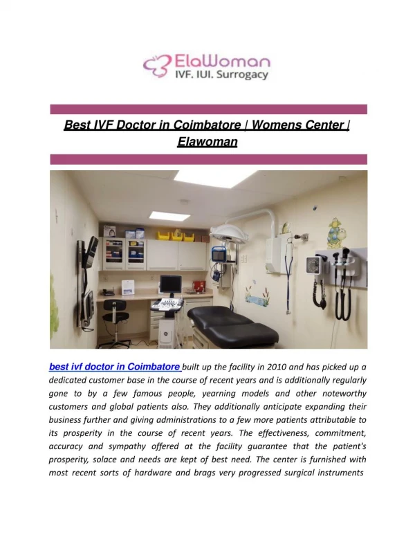 Best IVF Doctor in Coimbatore | Womens Center | Elawoman