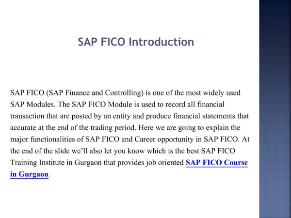 SAP FICO Training in Gurgaon