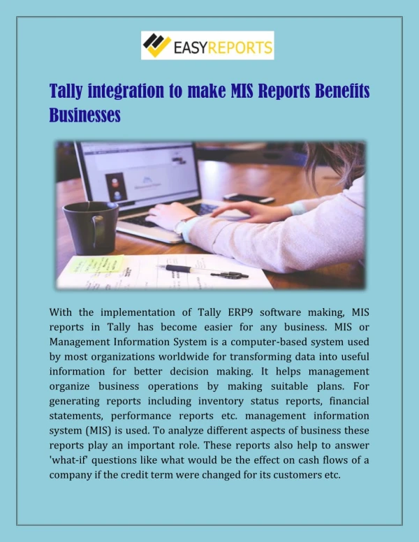 Tally integration to make MIS Reports Benefits Businesses